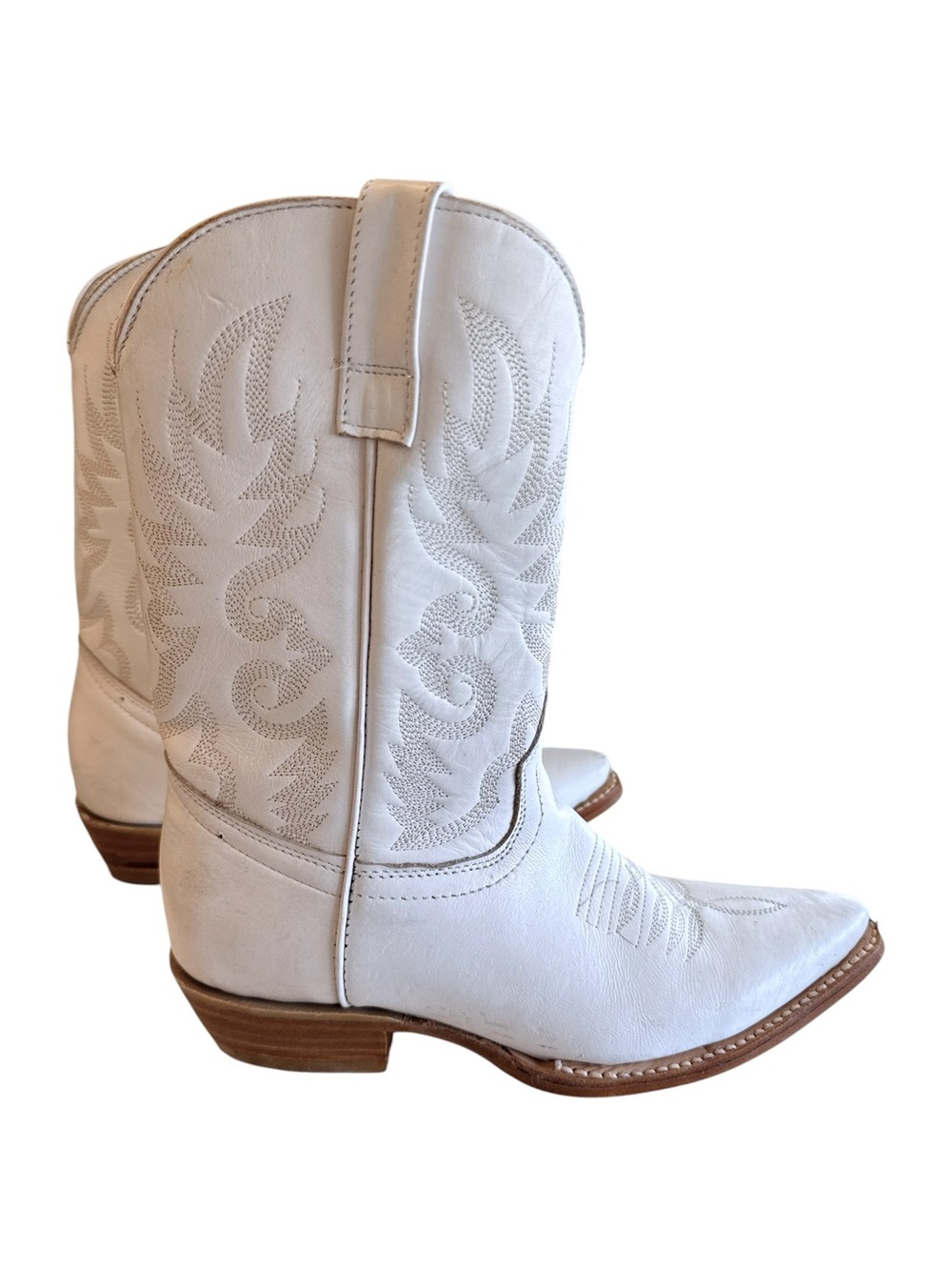 White Leather Western Cowboy Boots Coastal Cowgirl Country Ranch Life
Size 6